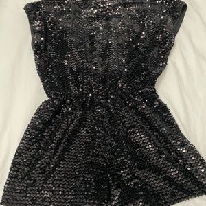 Black sequin shorts romper